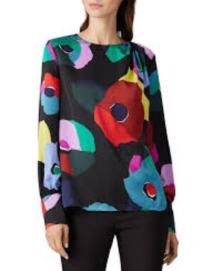 Kate spade Womens Black Floral-Print Long-Sleeve Top